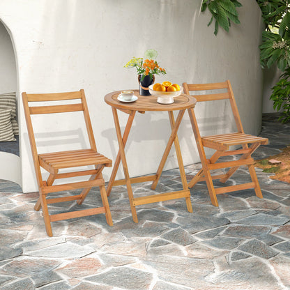 Juego de bistro plegable de 3 piezas para patio con mesa de listones