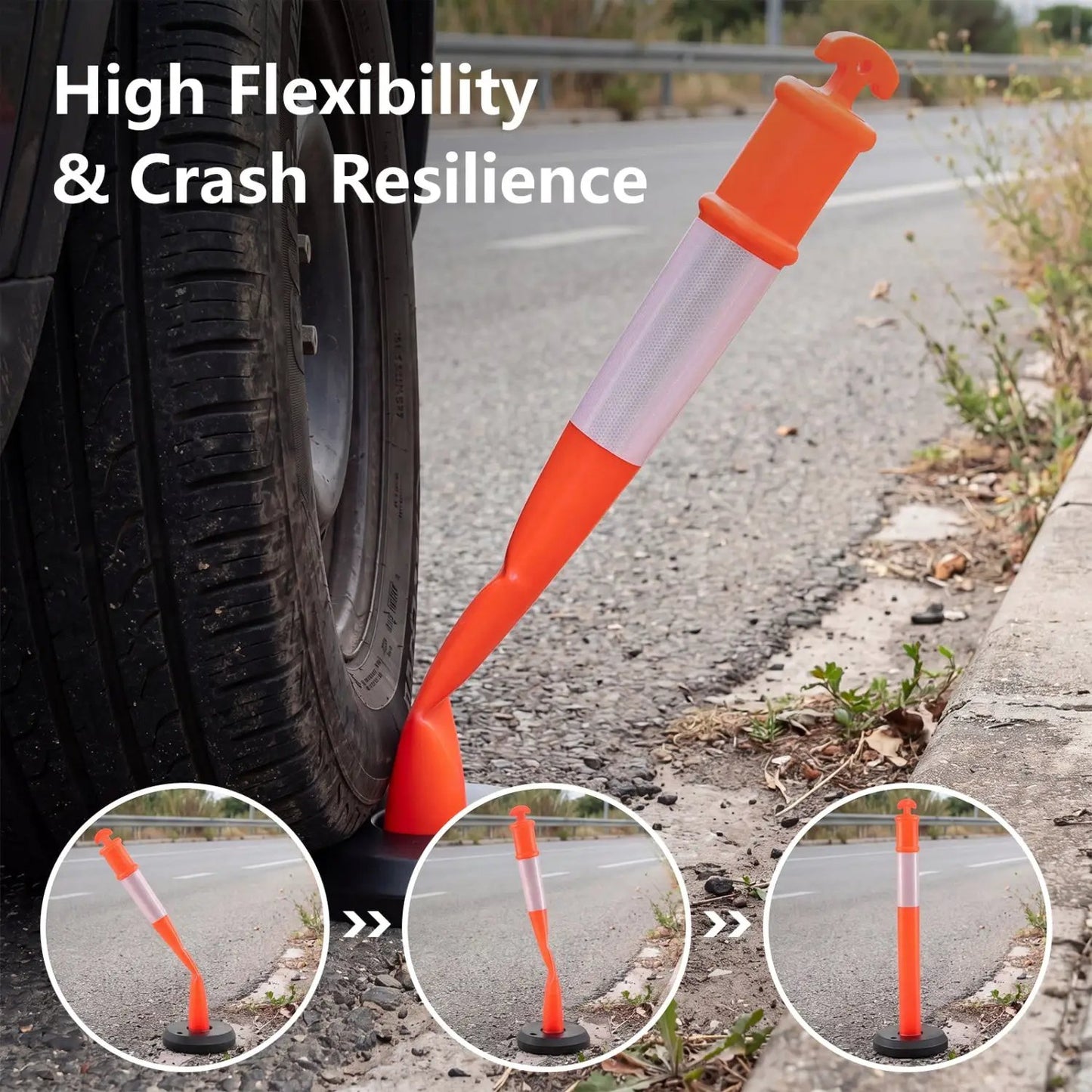 3 Pack Traffic Delineator Posts With Base