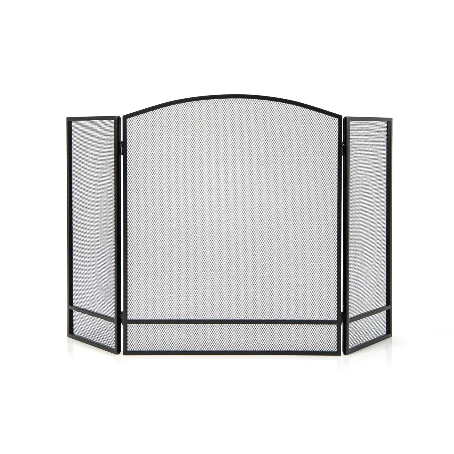 Foldable Fireplace Screen with Wrought Iron Mesh