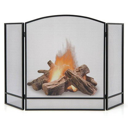 Foldable Fireplace Screen with Wrought Iron Mesh