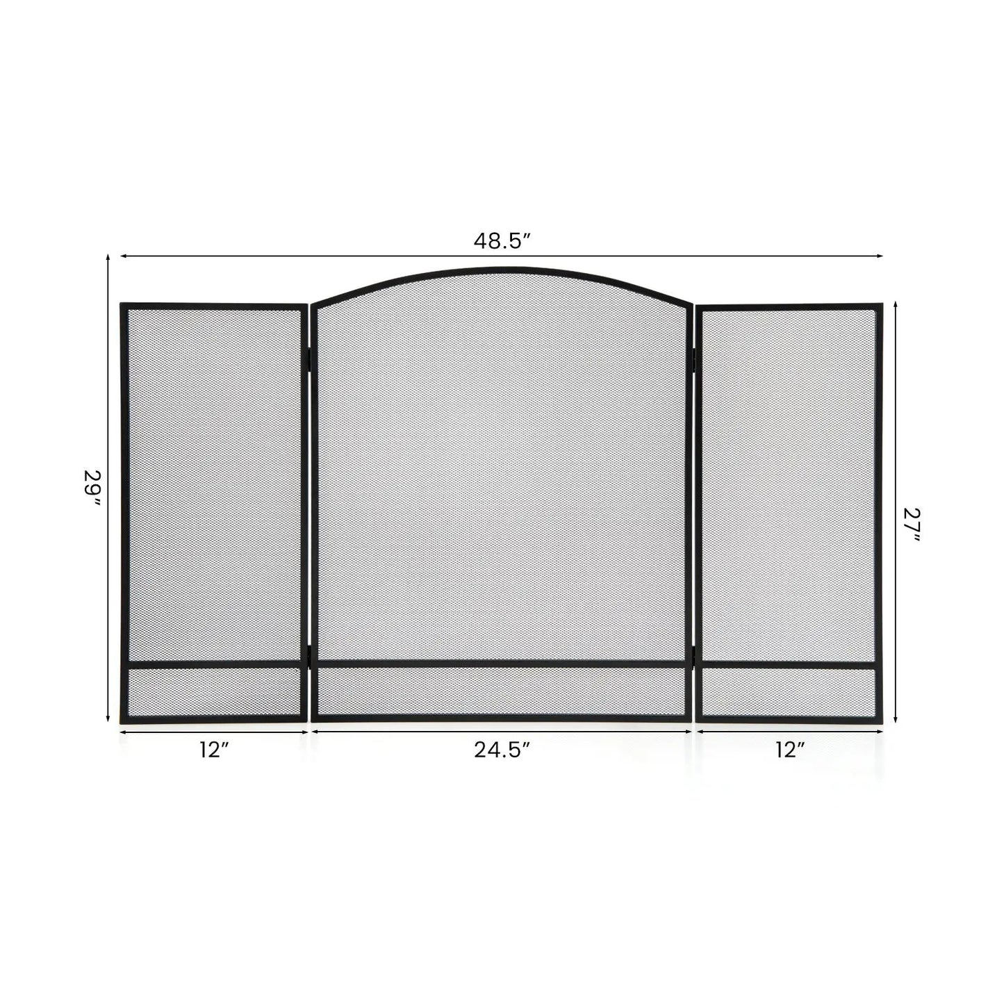 Foldable Fireplace Screen with Wrought Iron Mesh