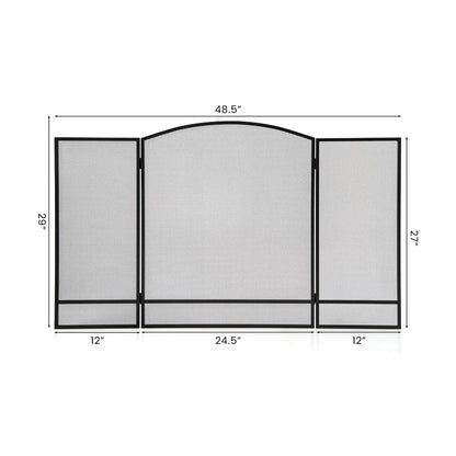 Foldable Fireplace Screen with Wrought Iron Mesh