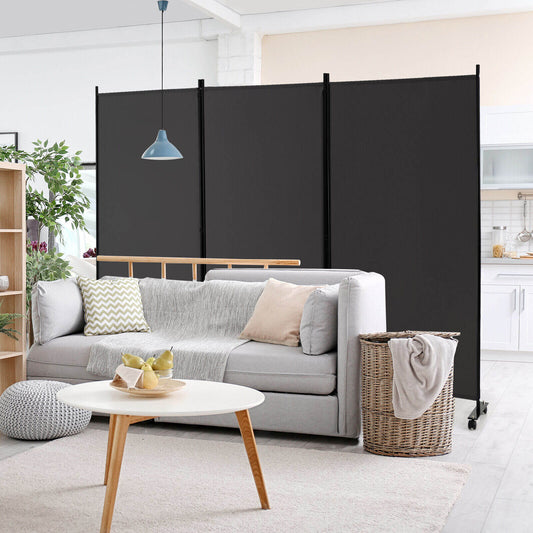 3 Panel Folding Room Divider with Lockable Wheels-Gray - Tampa Home & Garden Store