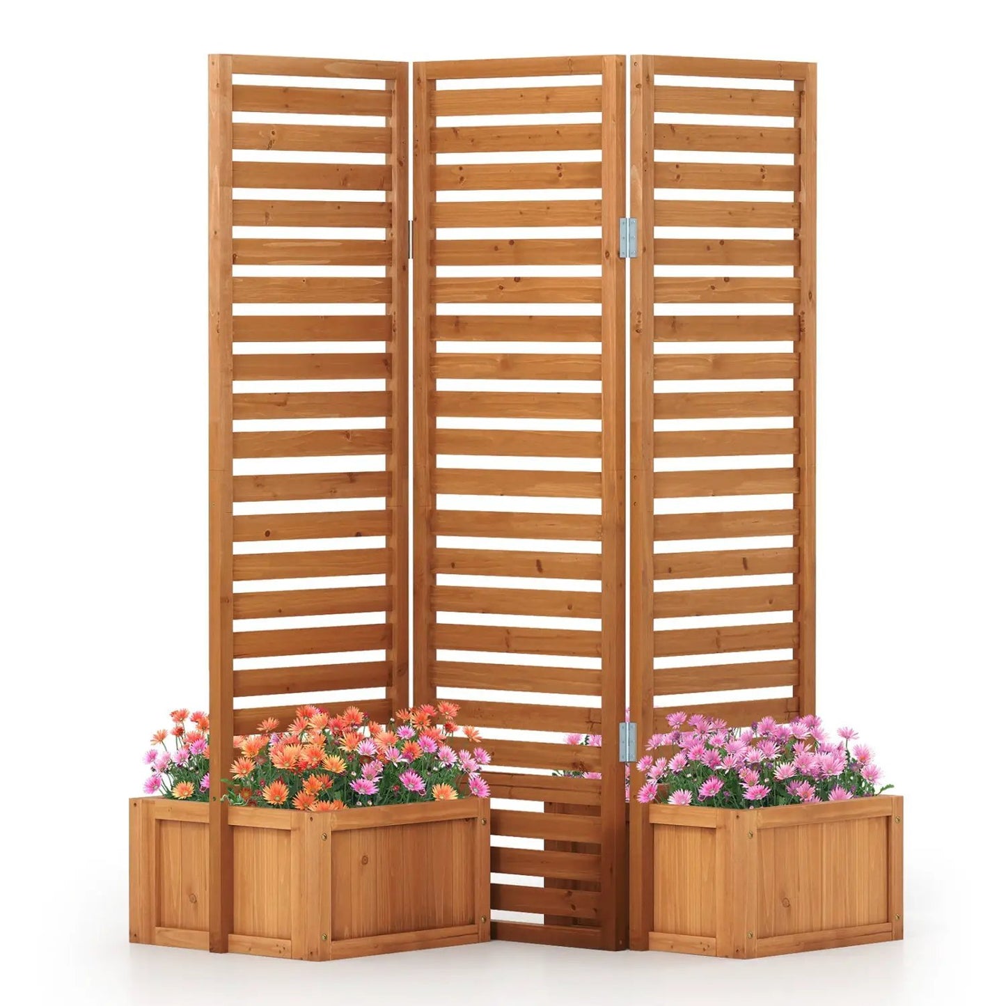 3-Panel Freestanding Garden Fence with 2 Planter Boxes, yellow wooden panels by DirectDeals on Tampa Home & Garden Store