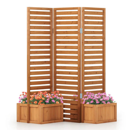 3-Panel Freestanding Garden Fence with 2 Planter Boxes, yellow wooden panels by DirectDeals on Tampa Home & Garden Store