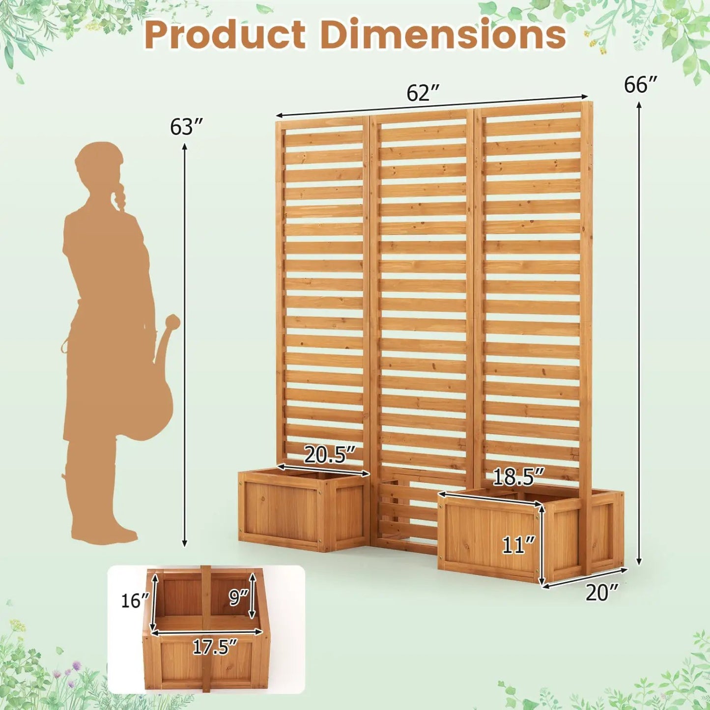 3-Panel Freestanding Garden Fence with 2 Planter Boxes by DirectDeals, natural wood on Tampa Home & Garden Store