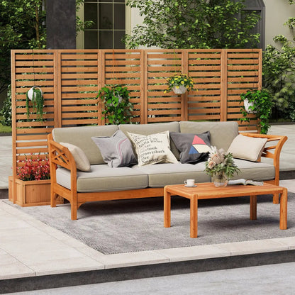 3-Panel Freestanding Garden Fence with 2 Planter Boxes in natural wood finish on Tampa Home & Garden Store