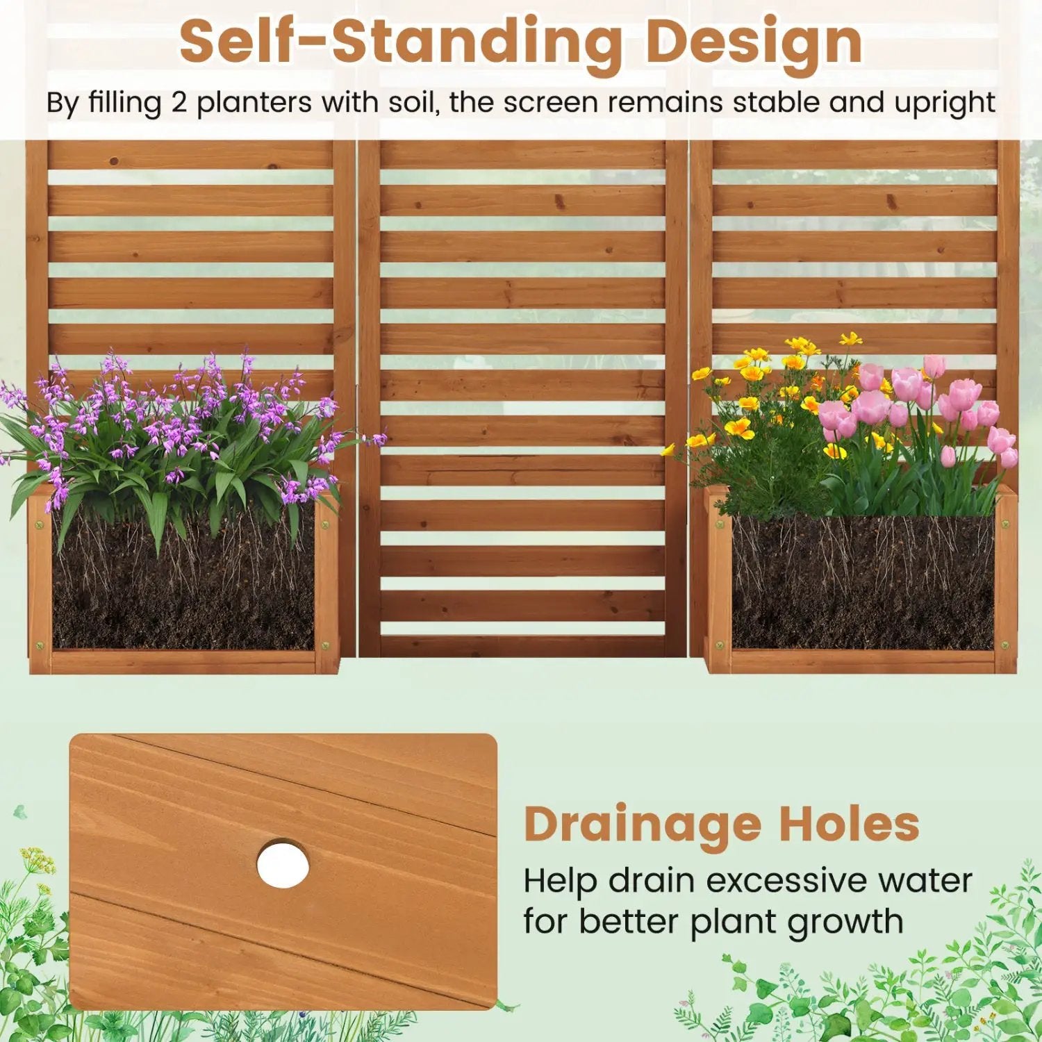 3-Panel Freestanding Garden Fence with 2 Planter Boxes in Yellow by DirectDeals on Tampa Home & Garden Store