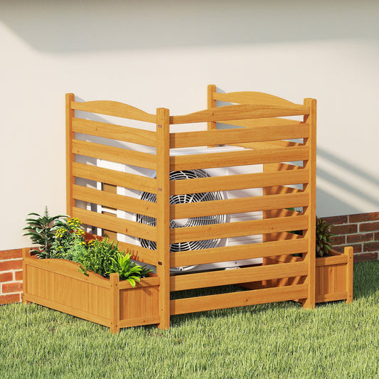 3-Panel Wood Air Conditioner Fence with Planter Box Freestanding Privacy Screen-Yellow - Tampa Home & Garden Store