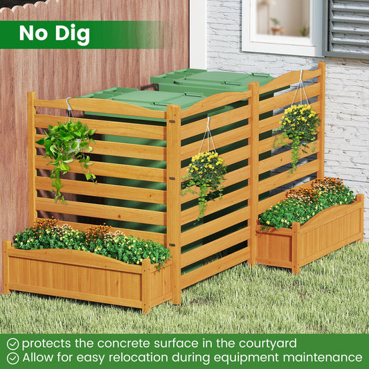 3-Panel Wood Air Conditioner Fence with Planter Box Freestanding Privacy Screen-Yellow - Tampa Home & Garden Store