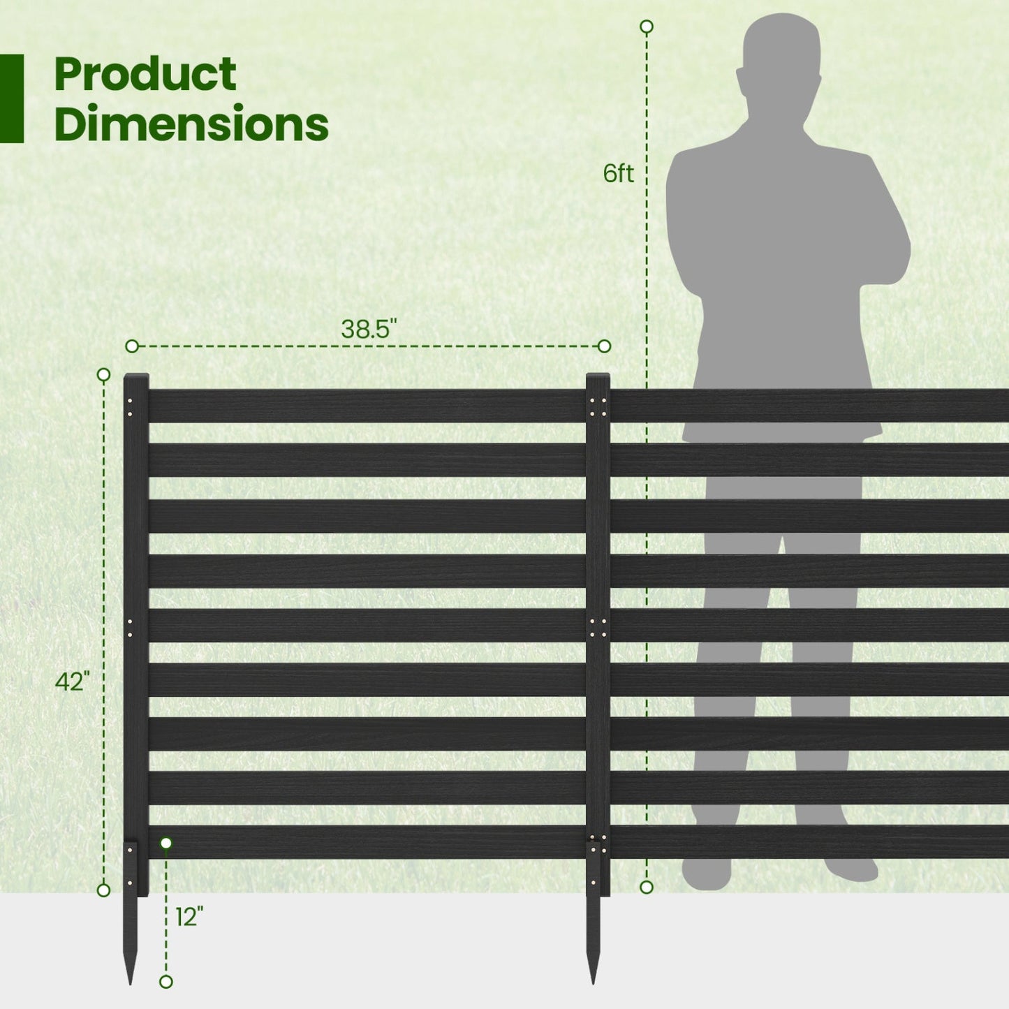 DirectDeals 3-panel wooden privacy fence with ground stakes, black 38.5in wide x 42in tall on Tampa Home & Garden Store