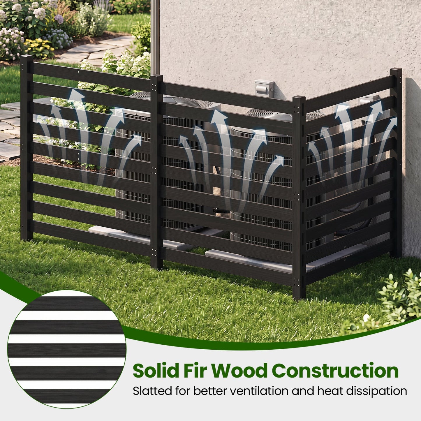 3-panel privacy fence in fir wood with stakes 38.5x42 in slatted around AC unit DirectDeals on Tampa Home & Garden Store