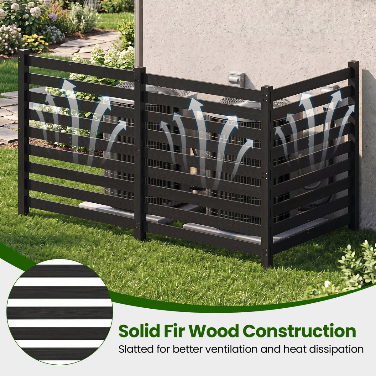 3-panel privacy fence in fir wood with stakes 38.5x42 in slatted around AC unit DirectDeals on Tampa Home & Garden Store