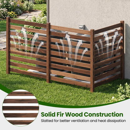 3-Panel solid fir wood privacy fence with ground stakes around outdoor AC unit on Tampa Home & Garden Store