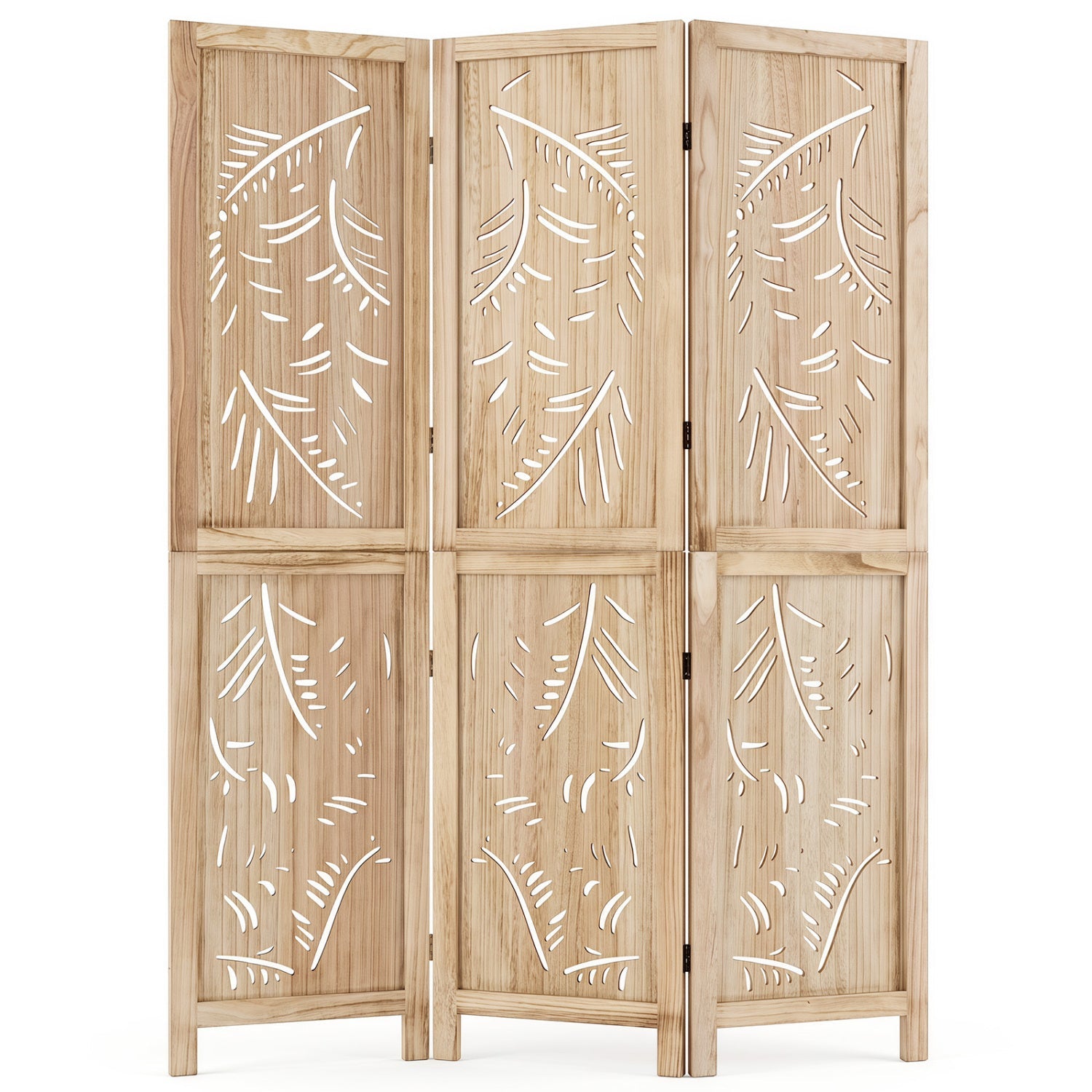 3-Panel Room Divider with Palm Leaf Cutout Design, 67 inches tall, wood, DirectDeals on Tampa Home & Garden Store