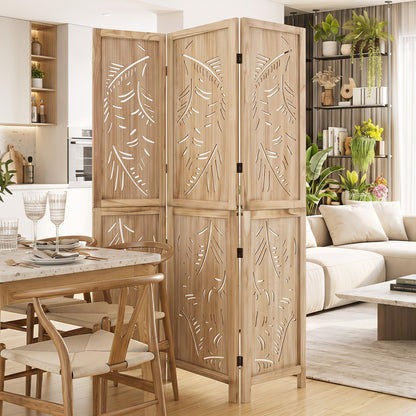 3-panel room divider by DirectDeals in natural wood with palm leaf cutouts, 67 inches tall on Tampa Home & Garden Store