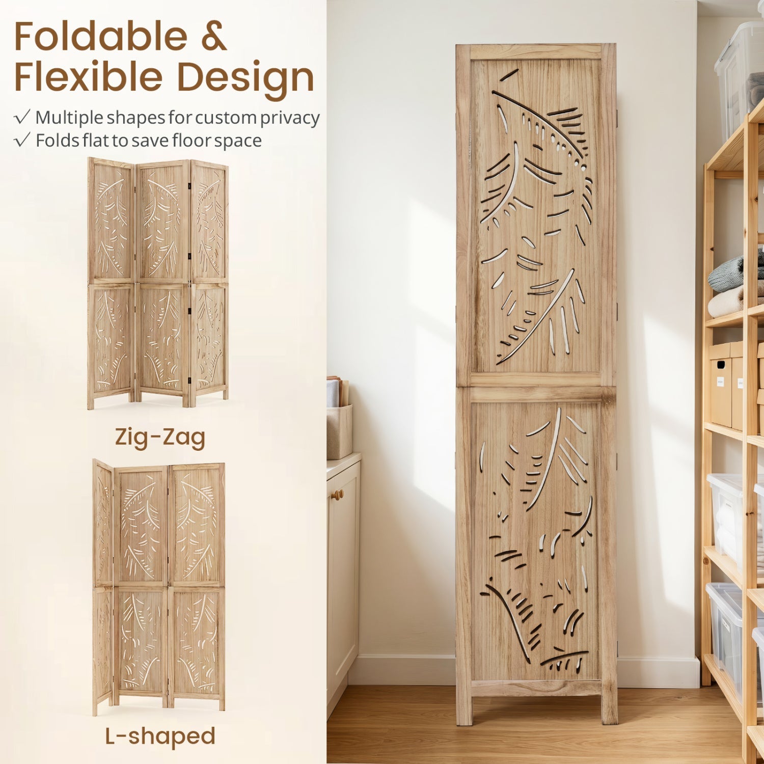 3-panel palm leaf room divider in natural wood by DirectDeals, 67 in tall on Tampa Home & Garden Store