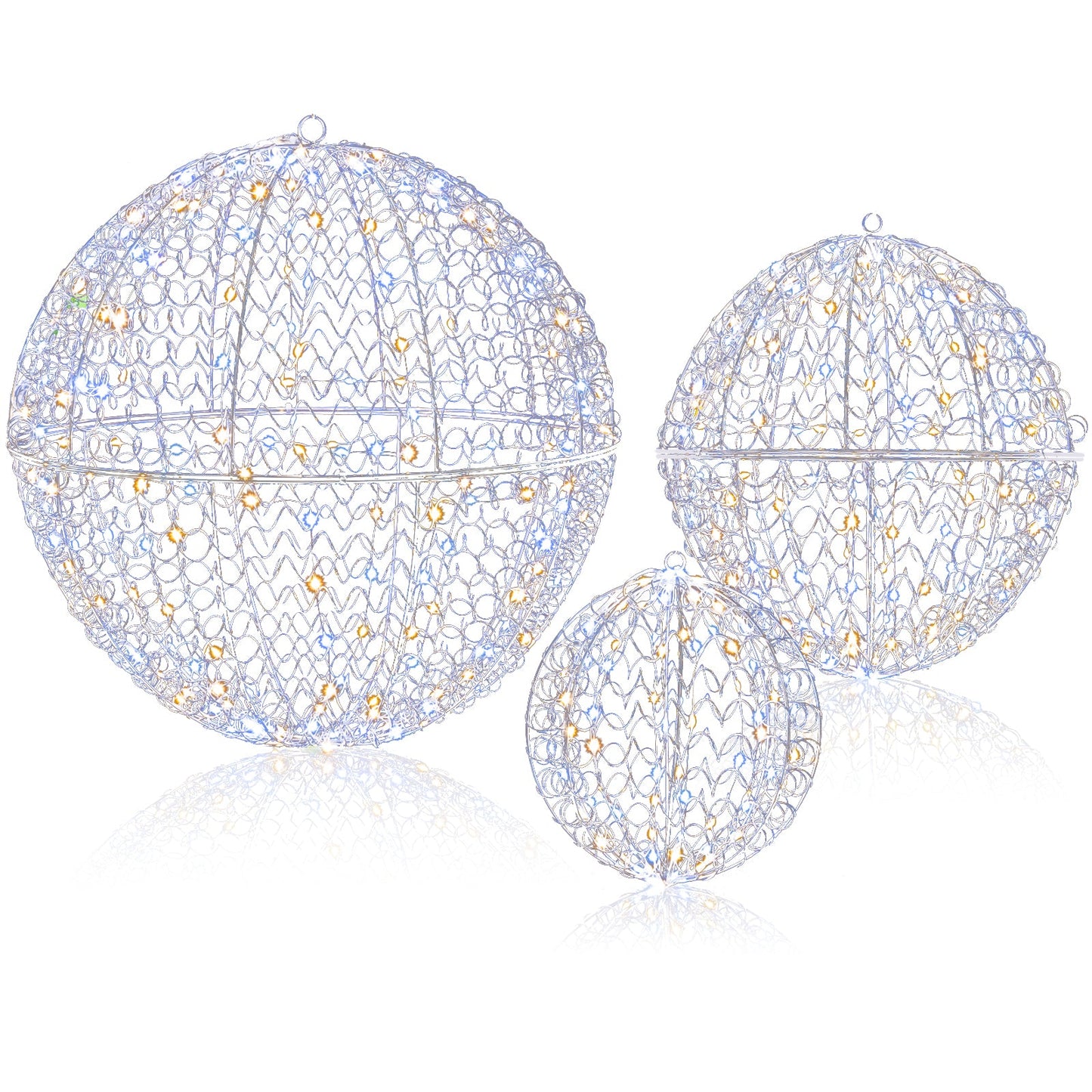 3-piece DirectDeals lighted metal sphere Christmas balls set with 435 LEDs, hanging or standing on Tampa Home & Garden Store