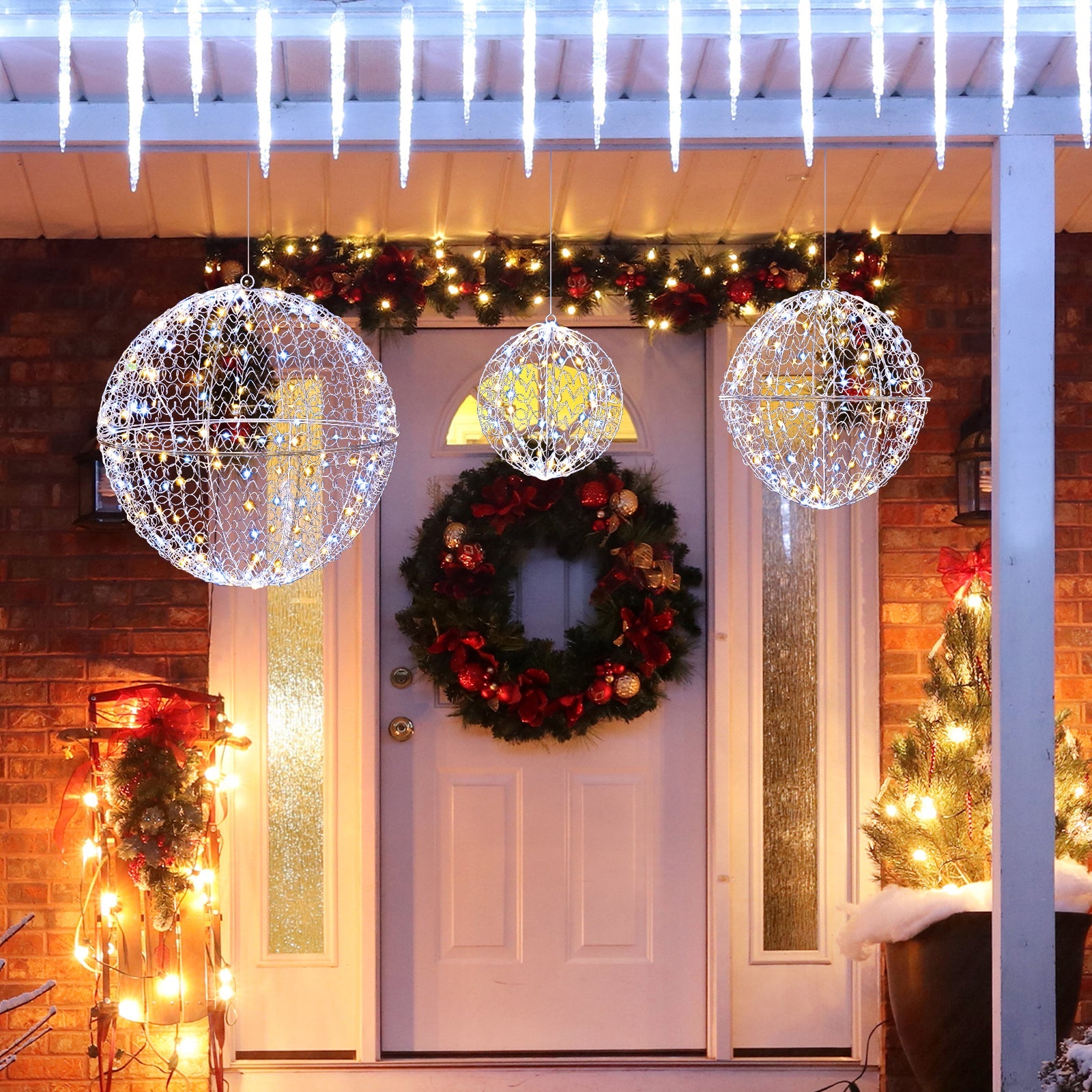 3 Pcs DirectDeals lighted metal sphere balls with 435 LEDs, porch hanging, wire mesh spheres on Tampa Home & Garden Store