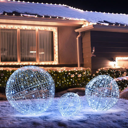 3 Pcs Lighted metal sphere Christmas balls with 435 LEDs for outdoor display standing or hanging on Tampa Home & Garden Store