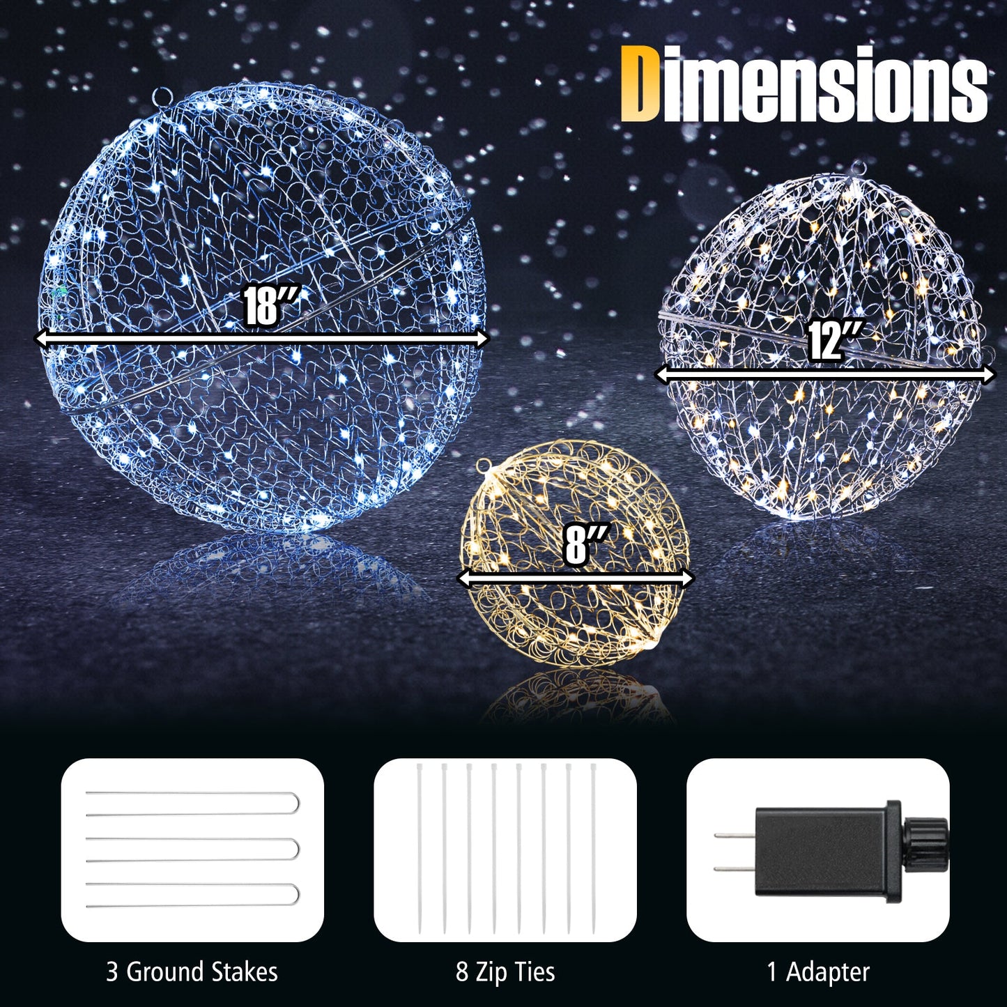 DirectDeals 3-pack LED metal wireframe Christmas spheres for stand/hang 18in,12in&8in,435 LEDs on Tampa Home & Garden Store