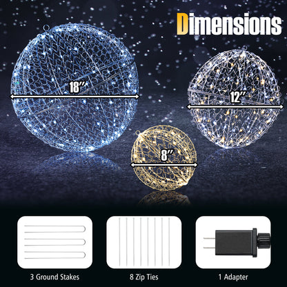DirectDeals 3-pack LED metal wireframe Christmas spheres for stand/hang 18in,12in&8in,435 LEDs on Tampa Home & Garden Store