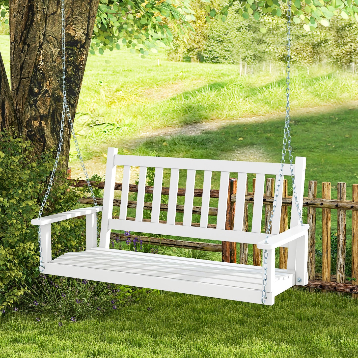 3-Person Wooden Outdoor Porch Swing with 800 lbs Weight Capacity