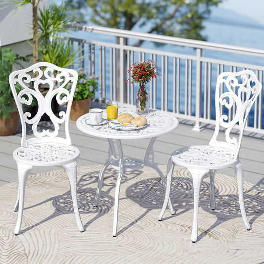 3 Piece All Weather Cast Aluminum Bistro Chairs and Table with Umbrella Holes-White - Tampa Home & Garden Store