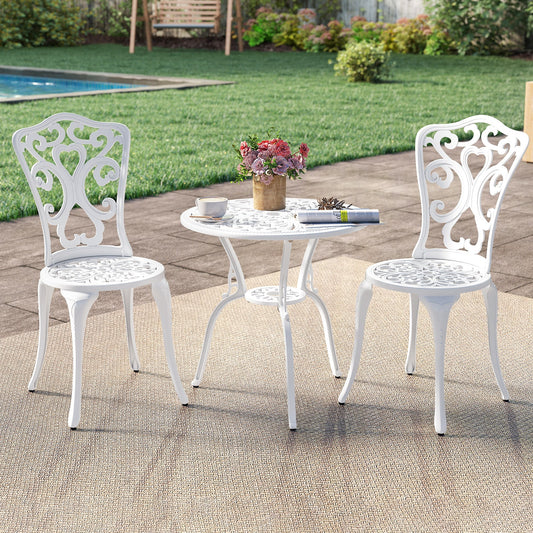 3 Piece All Weather Cast Aluminum Bistro Chairs and Table with Umbrella Holes-White - Tampa Home & Garden Store