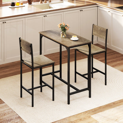 3 Piece Bar Table Set with Backrest and Footrest for Small Space