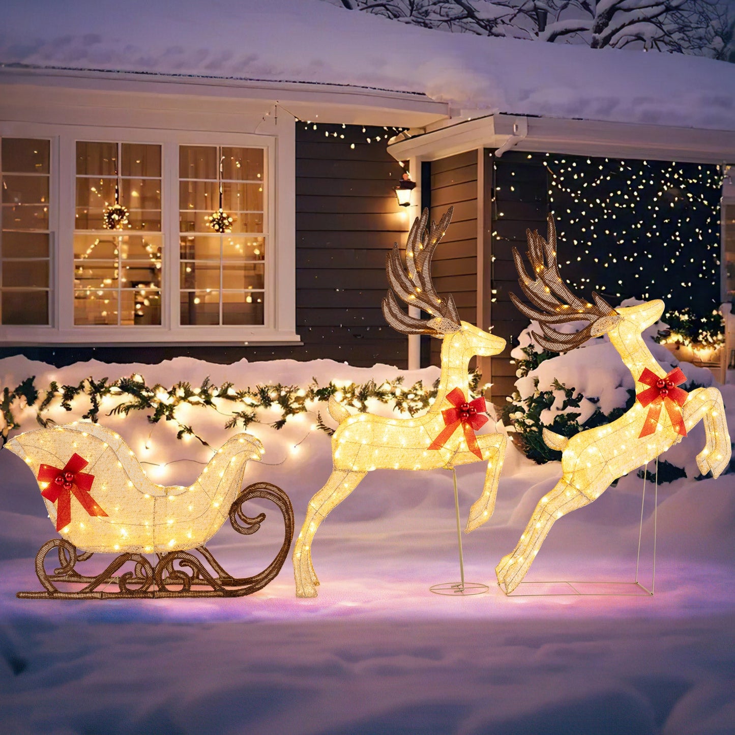 3-Piece Lighted Reindeer and Sleigh Set DirectDeals; two illuminated reindeer for Lawn & Garden on Tampa Home & Garden Store