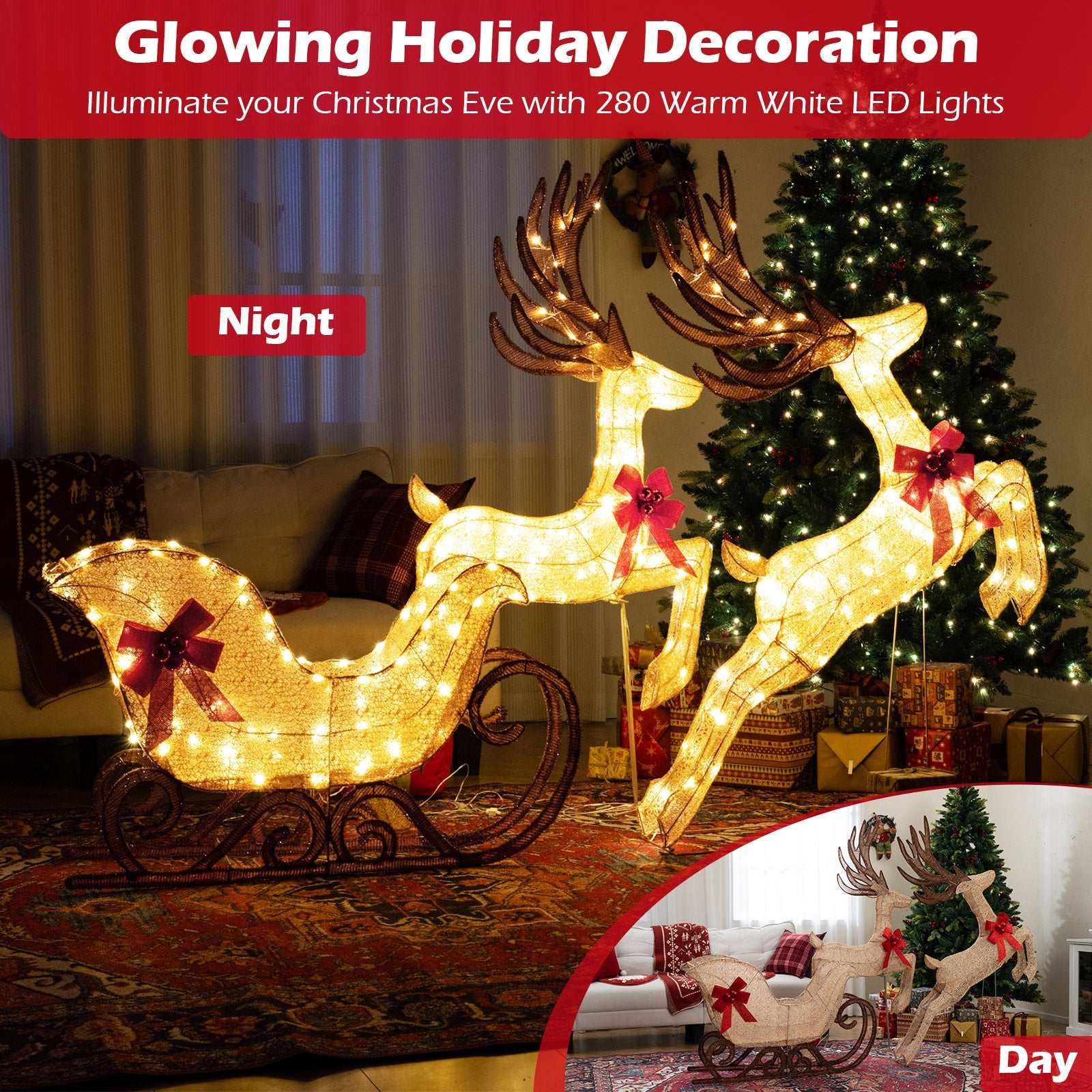 3-piece DirectDeals lighted reindeer and sleigh set with warm white LEDs for lawn decor on Tampa Home & Garden Store