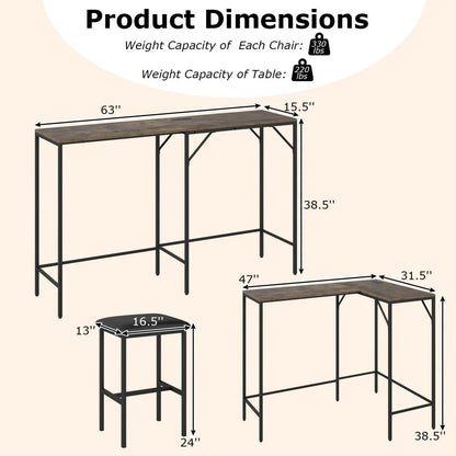 3-Piece Convertible Dining Set with Built-In Charging Station