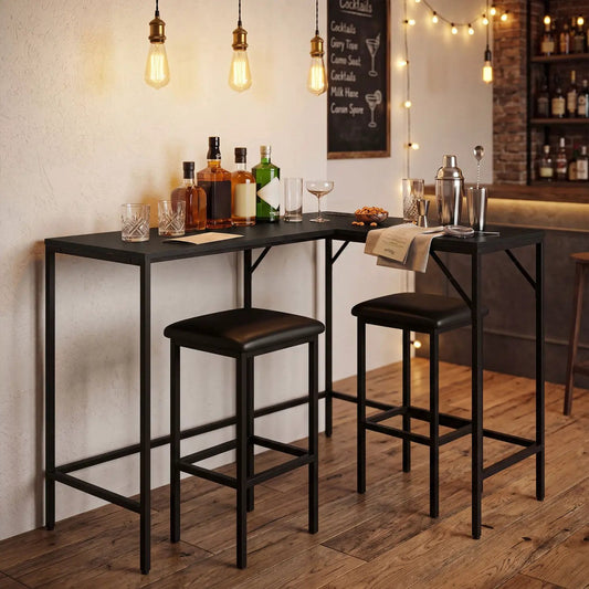 3-Piece convertible bar-height dining set with black metal frame and dark top; includes two stools on Tampa Home & Garden Store