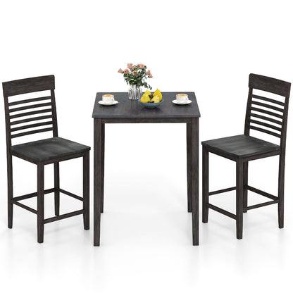3-Piece Counter-Height Dining Table Set for 2 with Rubber Wood Frame and Footrest