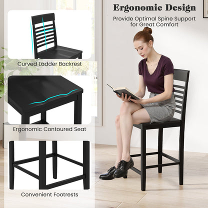 3-Piece Counter-Height Dining Table Set for 2 with Rubber Wood Frame and Footrest