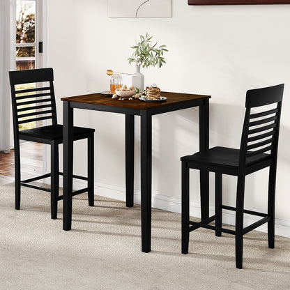 3-Piece Counter-Height Dining Table Set for 2 with Rubber Wood Frame and Footrest