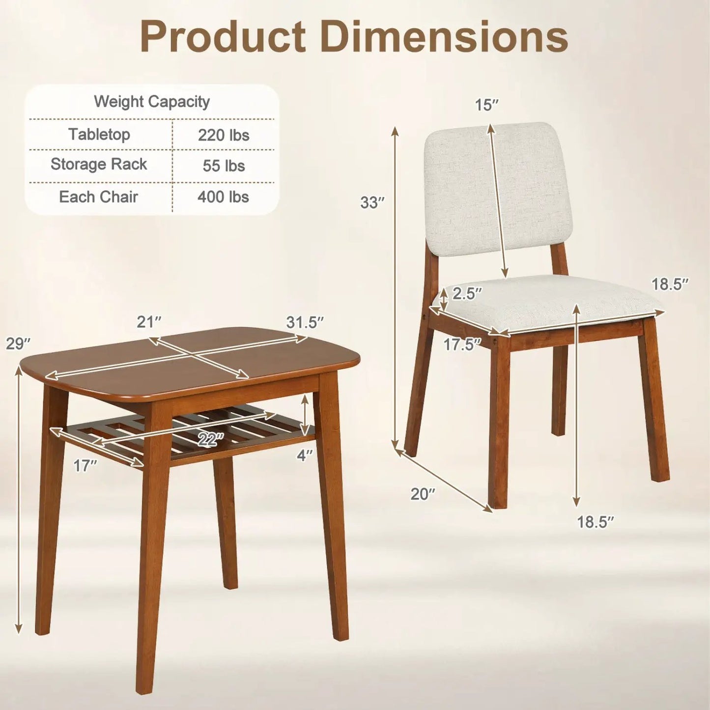 Three-Piece Dining Table Set with Chairs