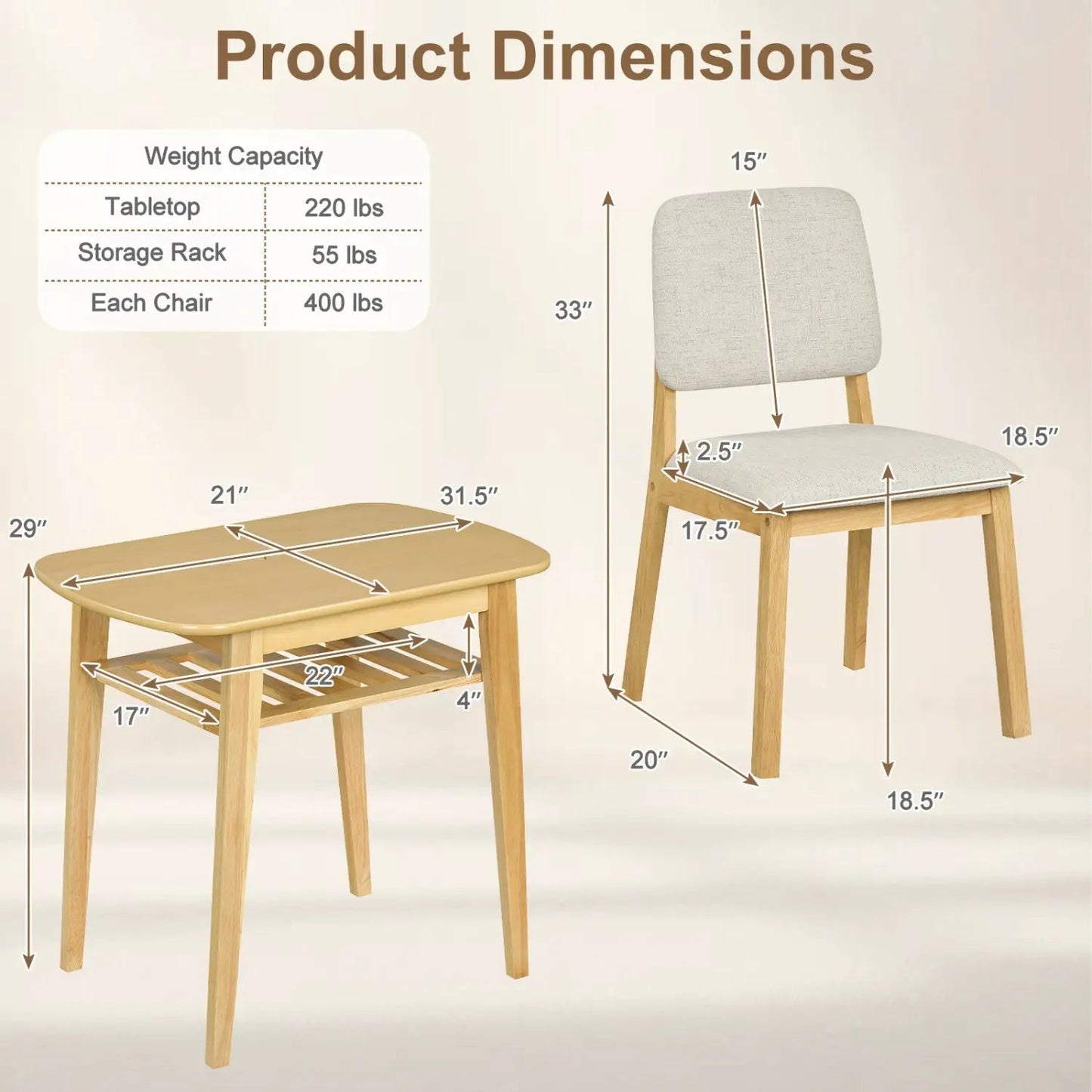 Three-Piece Dining Table Set with Chairs