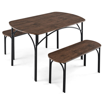 Juego de comedor de 3 piezas para 4 personas con estructura de metal-Marrón