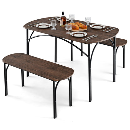 Juego de comedor de 3 piezas para 4 personas con estructura de metal-Marrón