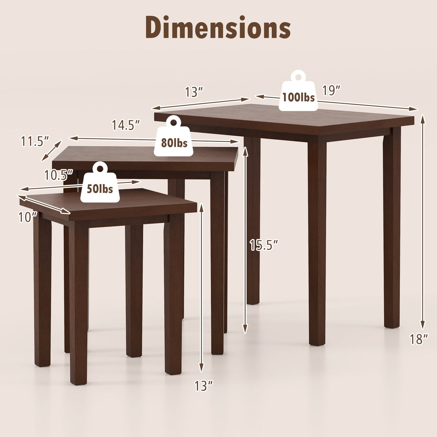 3-Piece Farmhouse Rectangle Side Table Set for Living Room