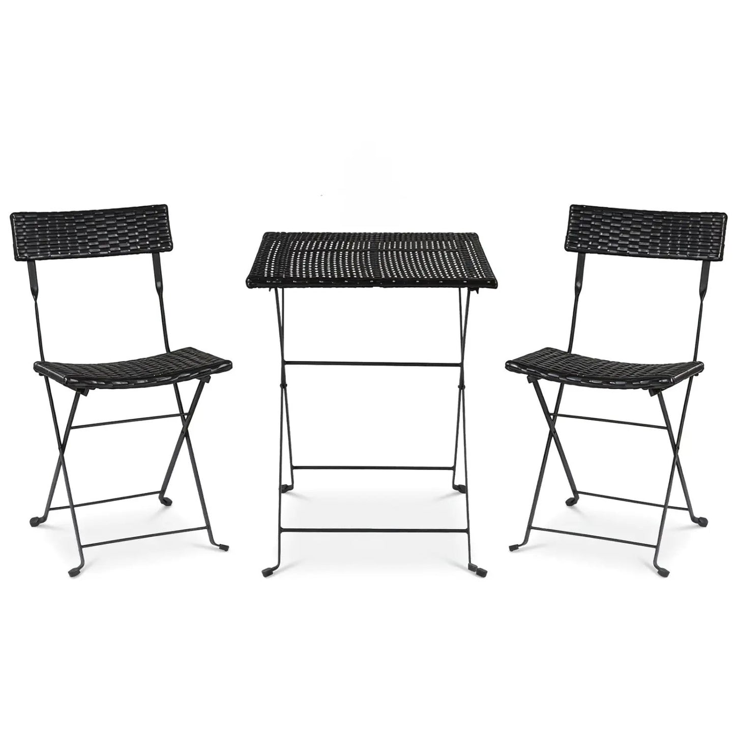 3-Piece Folding Bistro Set with PE Wicker and Metal Frame