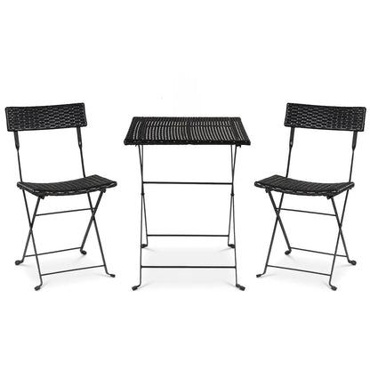 3-Piece Folding Bistro Set with PE Wicker and Metal Frame