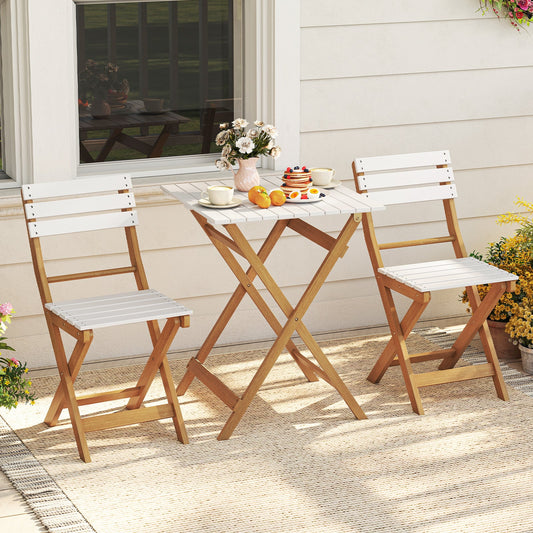 3 Piece Folding Patio Bistro Set with Foldable Design Acacia Wood Porch Chairs and Square Table - Tampa Home & Garden Store