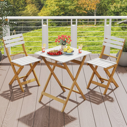 3 Piece Folding Patio Bistro Set with Foldable Design Acacia Wood Porch Chairs and Square Table - Tampa Home & Garden Store