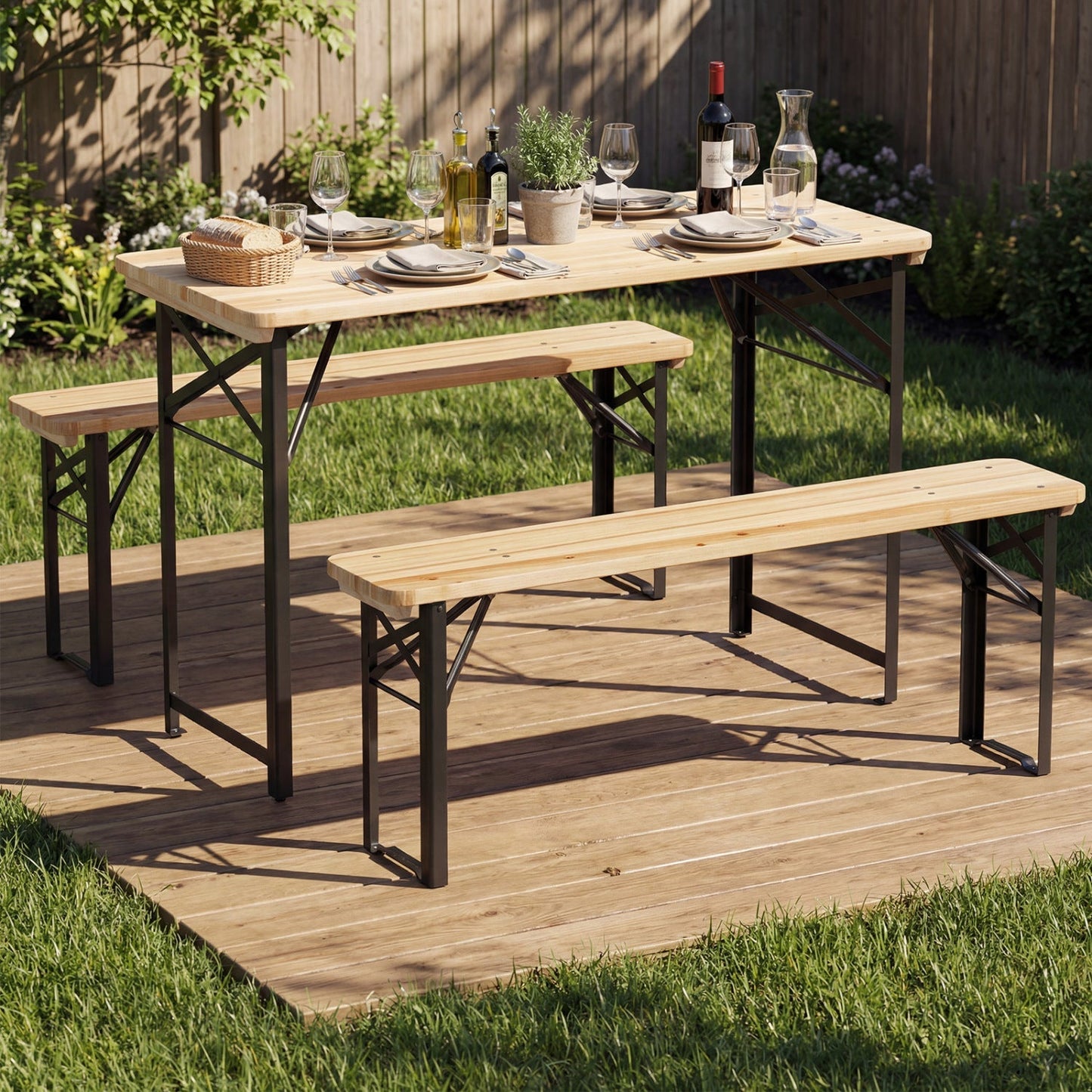GemGear 3-Piece Folding Picnic Table with Benches in fir wood outdoor camping set on Tampa Home & Garden Store