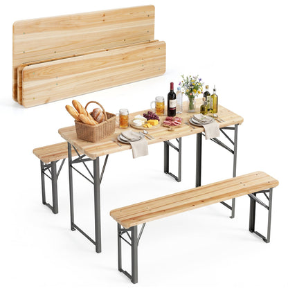 GemGear 3-Piece Folding Picnic Table with Benches in fir wood, portable camping set on Tampa Home & Garden Store