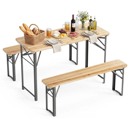 3-Piece Folding Picnic Table and Benches Fir Wood
