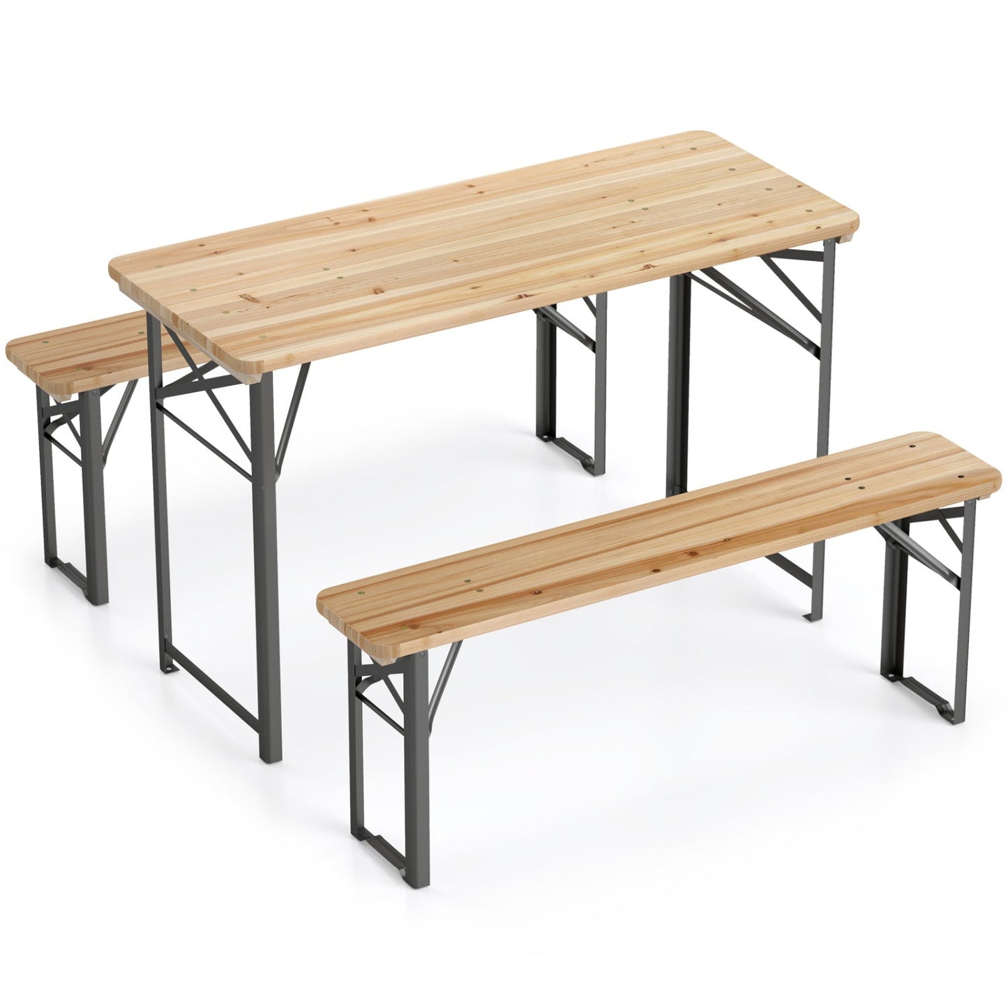 3-Piece Folding Picnic Table with Benches by GemGear, fir wood, portable camping set on Tampa Home & Garden Store
